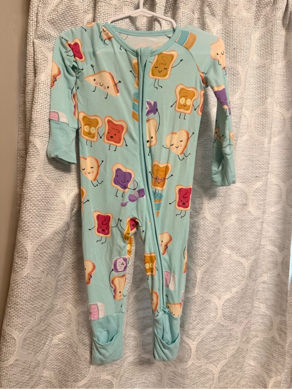 Little Sleepies Light Aqua Toast & Jam Print One-Piece